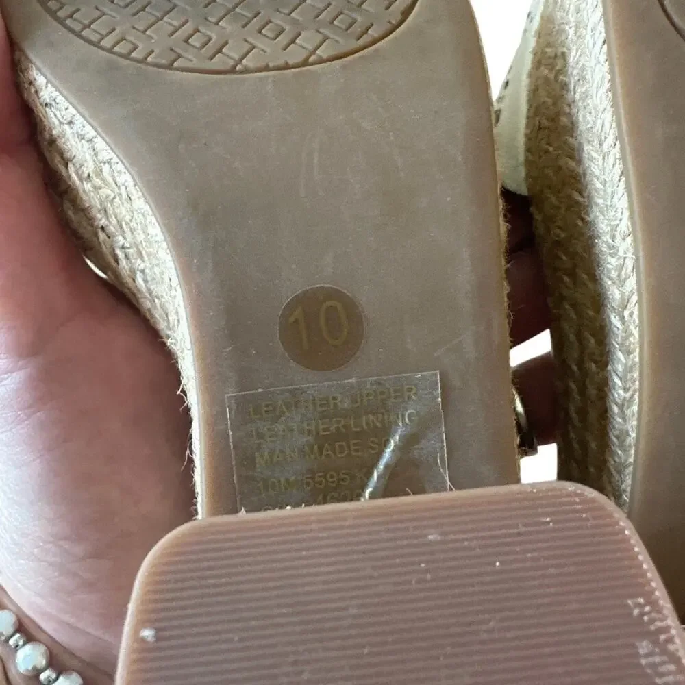 Tory Burch Roselle‎ Platform Espadrille Wedges White Leather 10